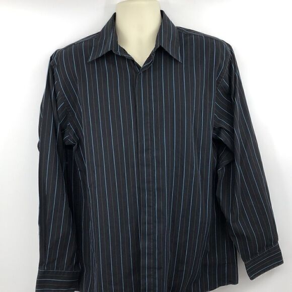 Van Heusen men’s black blue striped shirt - Picture 2 of 5